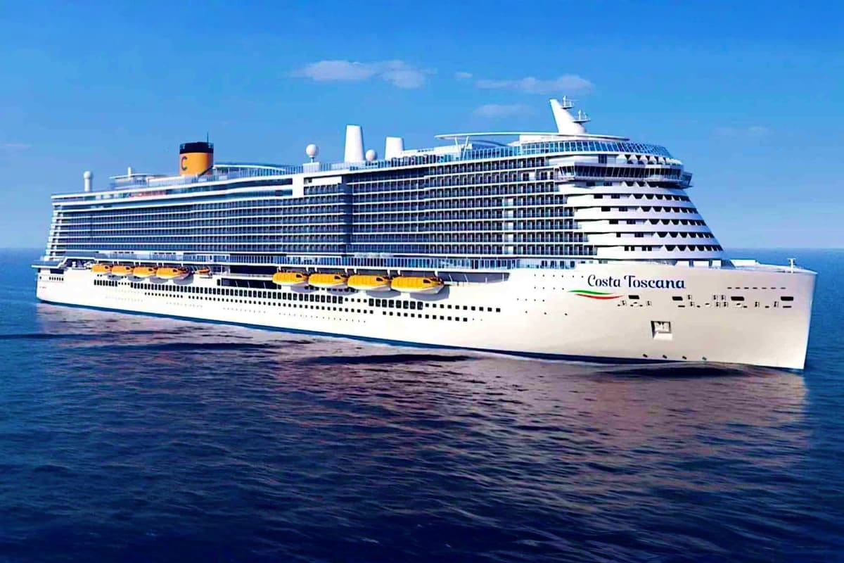 Costa Toscana cruise ship sailing on blue Mediterranean Sea under clear sky