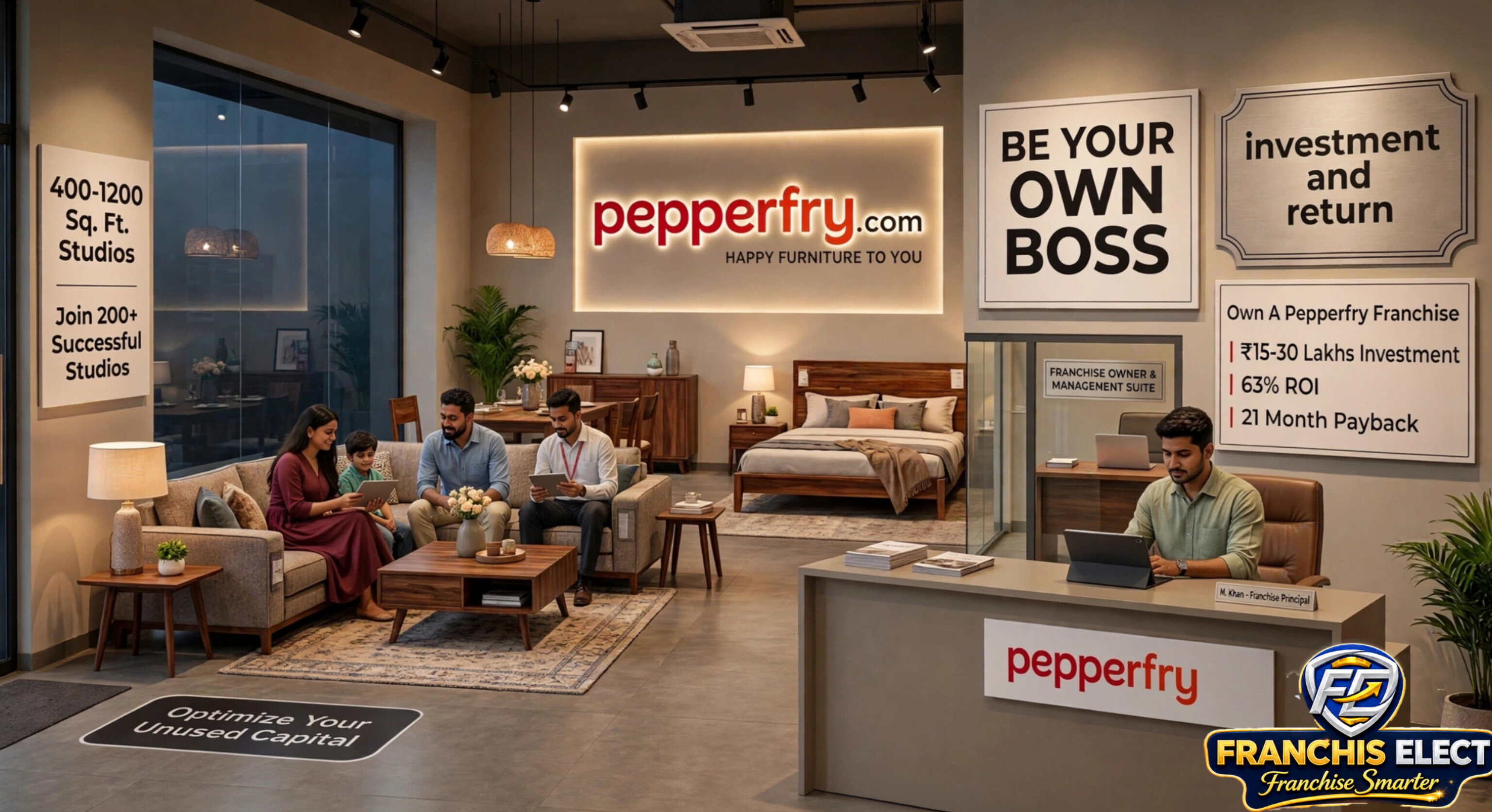Pepperfry franchise opportunity in India studio setup with FOFO model, investment and return details