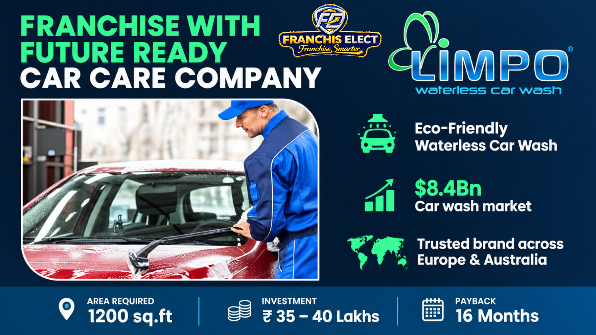 Limpo car wash franchise opportunity in Chennai Tamil Nadu featuring waterless car detailing and professional vehicle care