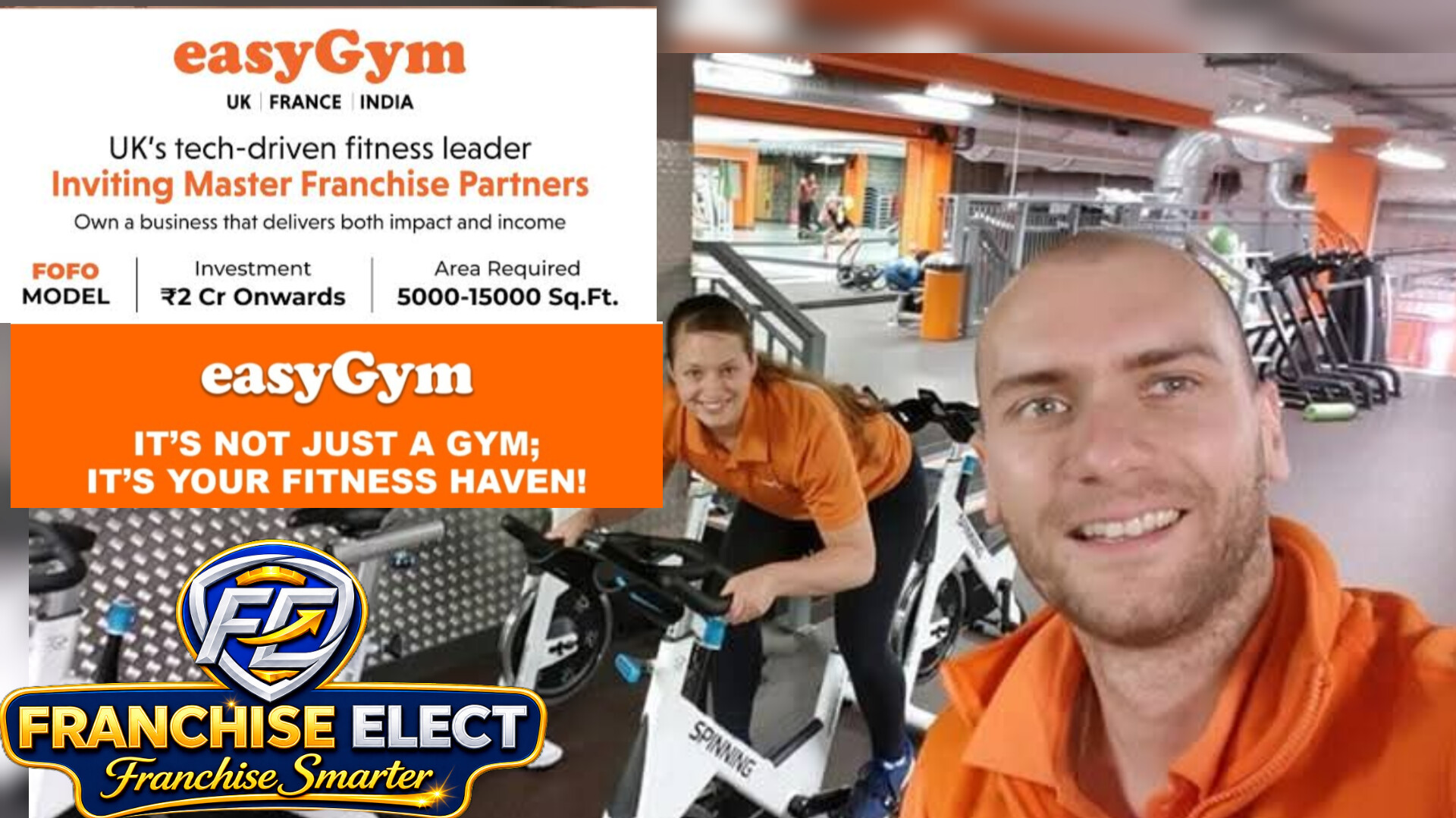 People training in a modern easyGym facility with orange weights, highlighting a tech-driven fitness franchise opportunity.