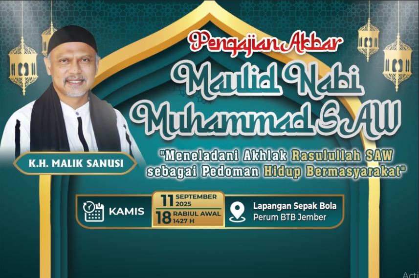 Pengajian Akbar Maulid Nabi Muhammad SAW di Perum BTB Jember: Momentum Meneladani Akhlak Rasulullah dalam Kehidupan Bermasyarakat