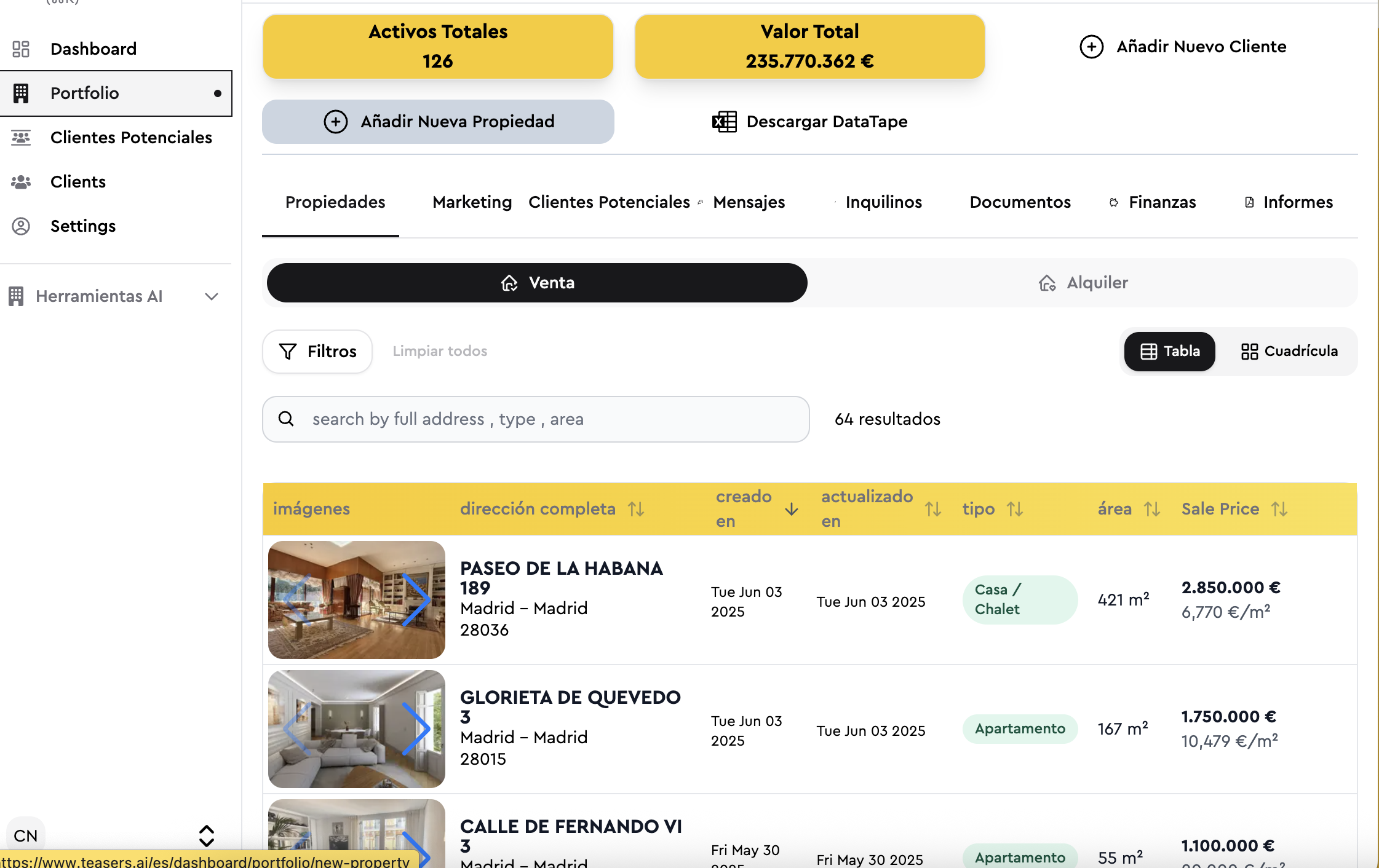 Dashboard de Teasers.ai