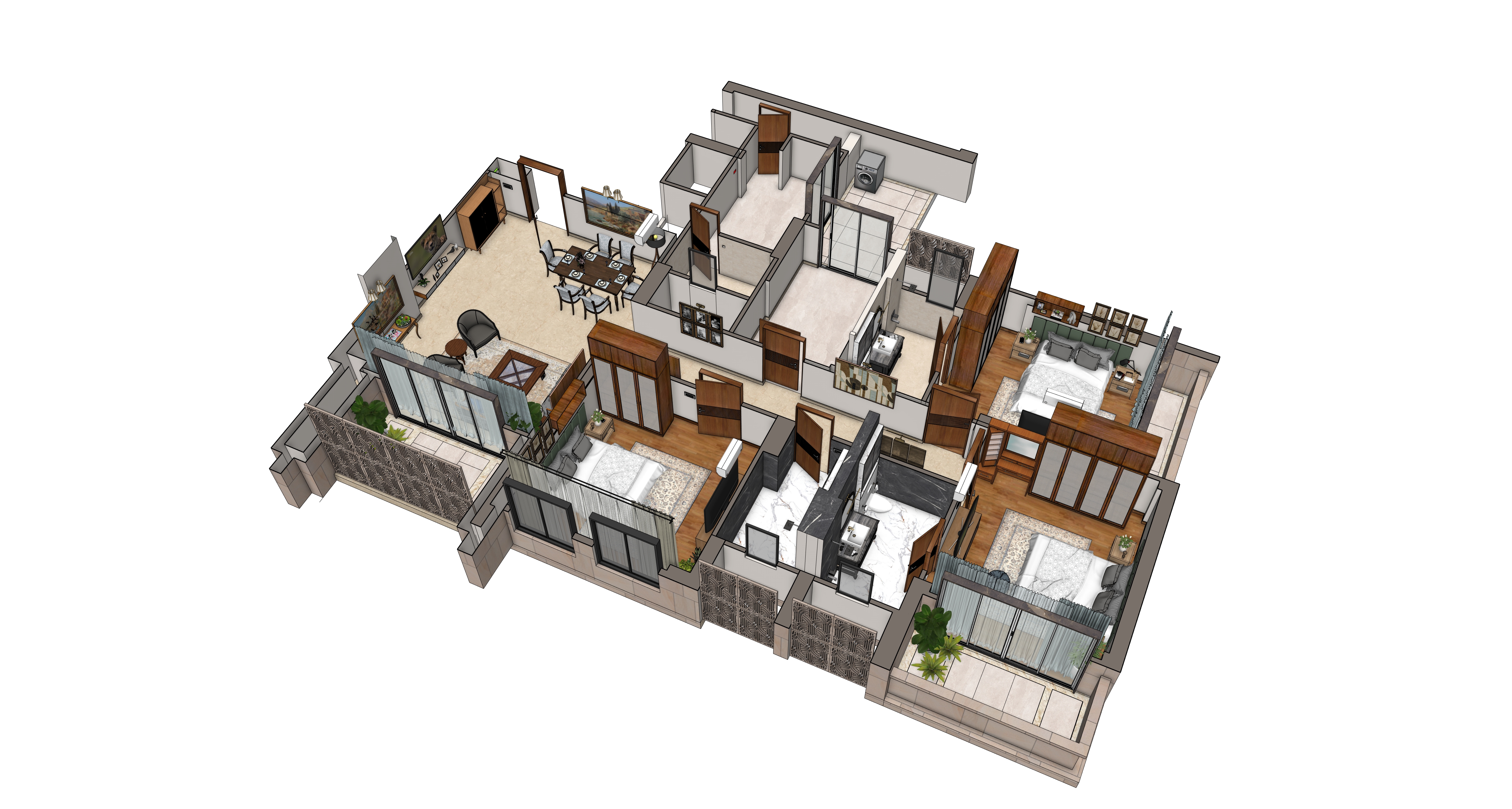 Type 04 apartment 3D without walls