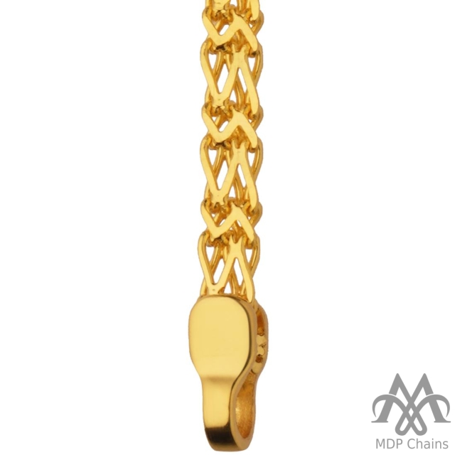 Dabang 6 DN6 - 6 gram chain gold chain, machine made, solid construction, flat shape with figaro link design, diamond cut finish, 3-line style. Ideal for B2B wholesale buyers.