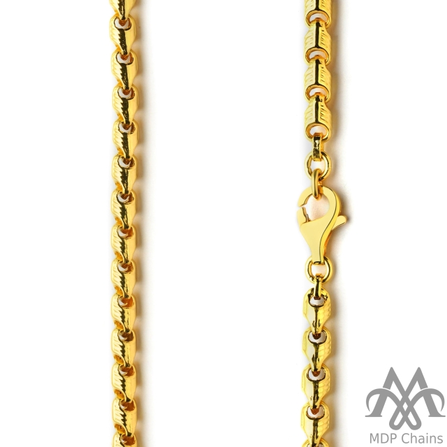 choco c2 - A round hollow chain with a indo choco pattern and fancy links. Finished with a beautiful high polish. A perfect example of fish hook and italian design.