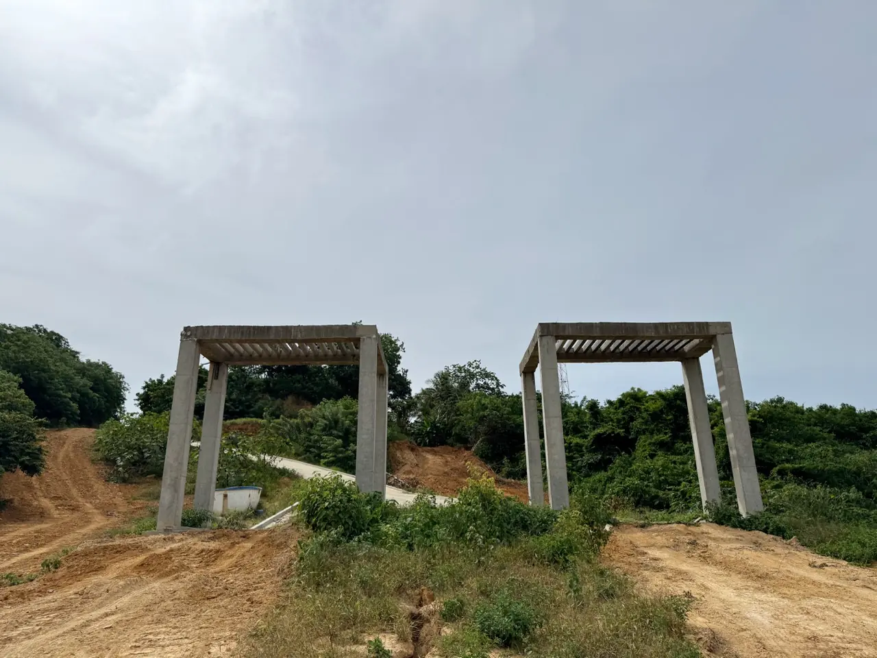 Vía de acceso principal que conduce hasta el pórtico del proyecto, mejorando la conectividad y el ingreso a la zona.