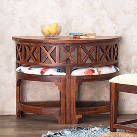 Ummed Sheesham Wood Console Table with 2 Seats