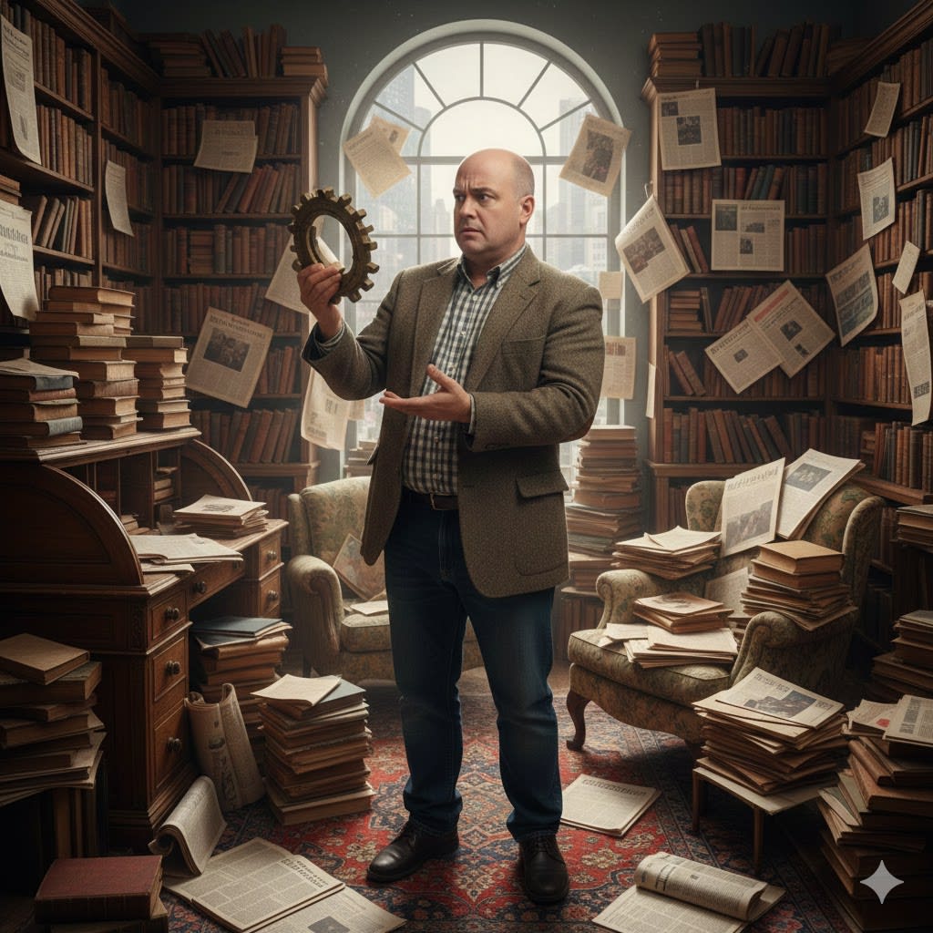 Um homem perdido mesmo com muitos livros e conhecimentos.