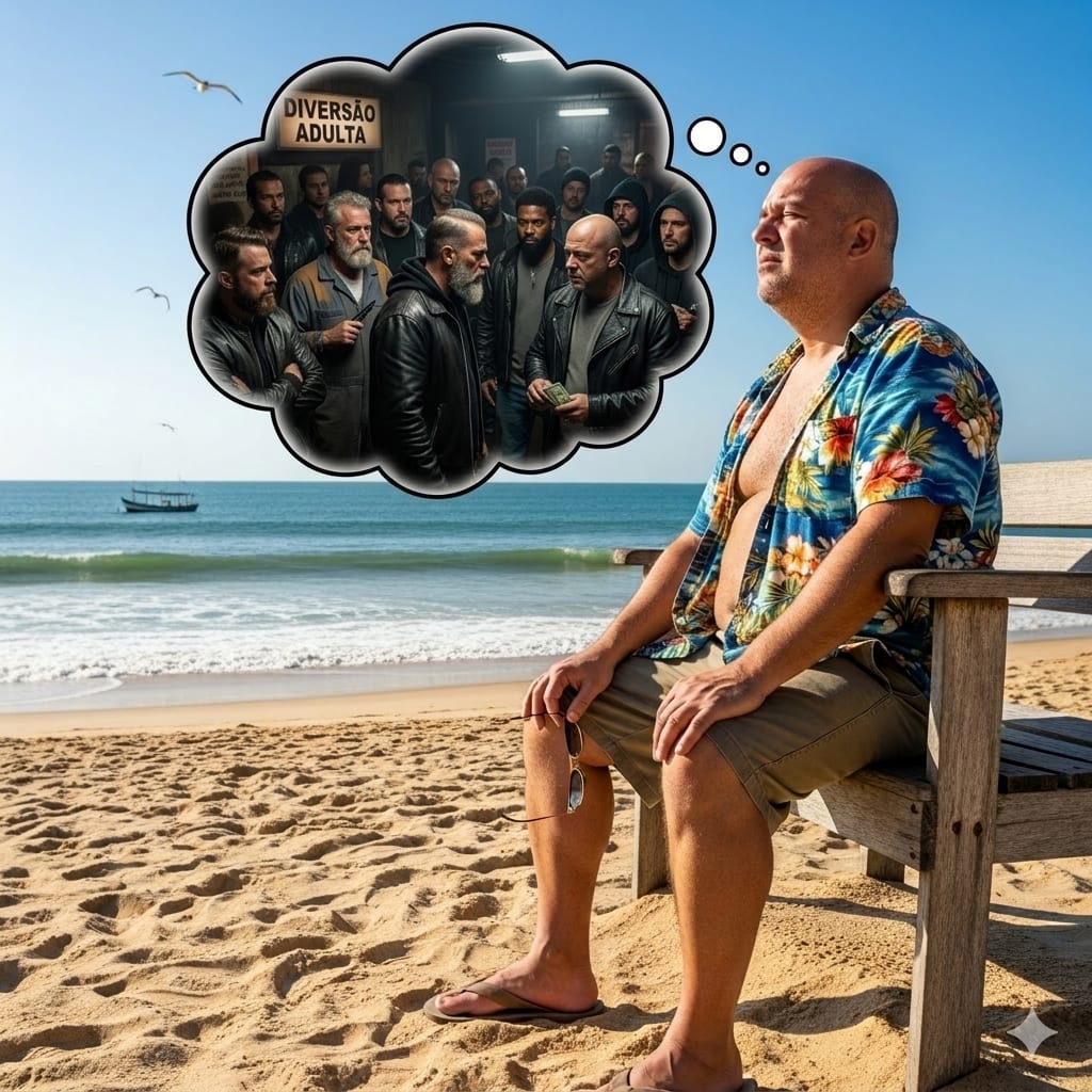 Pensando sobre o video do bistecone em uma praia, e na imagem de peensamento temos um lugar com vários tipos de homens, assim tendo alguma relação com o texto.