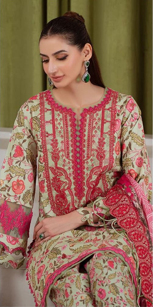 Digital Print Airjet Slub Lawn 3PC - Jade