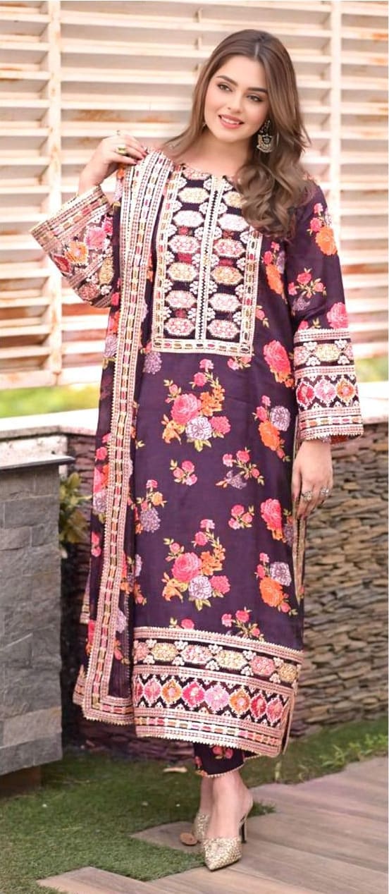Floral Digital Print Airjet Lawn - Aneela's