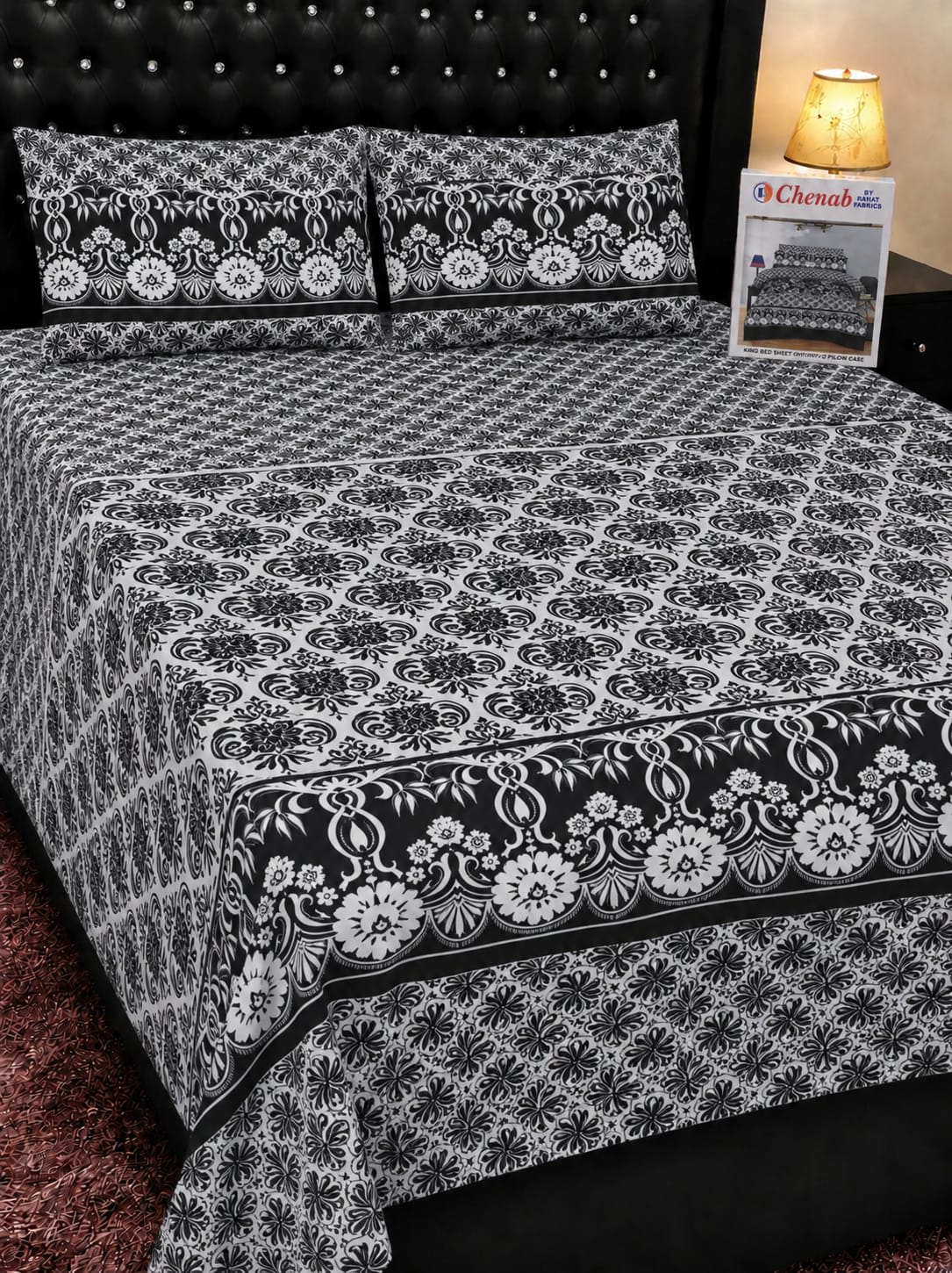 Chenab Fabrics Damask Print Cotton Bedsheet Set