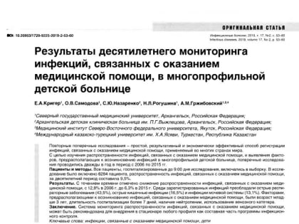 Результаты десятилетнего мониторинга инфекций, связанных с оказанием медицинской помощи, в многопрофильной детской больнице