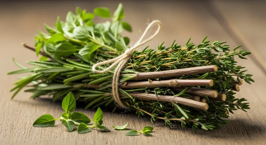 fresh herbs — Rolling up the woody stems