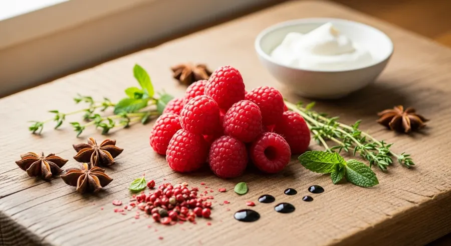 raspberries with complementary ingredients