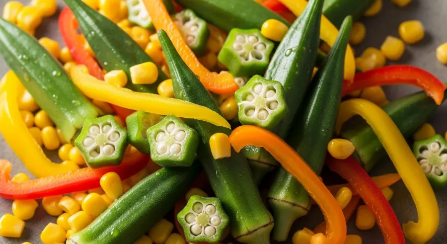 okra — Sweet Corn and Fresh Bell Peppers