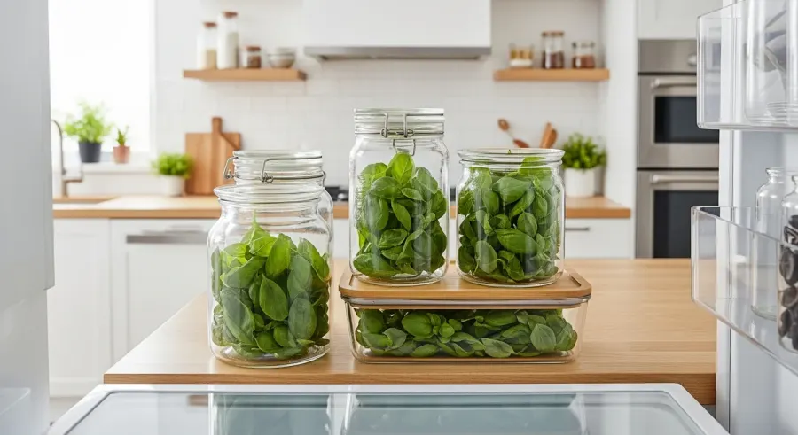 fresh basil properly stored
