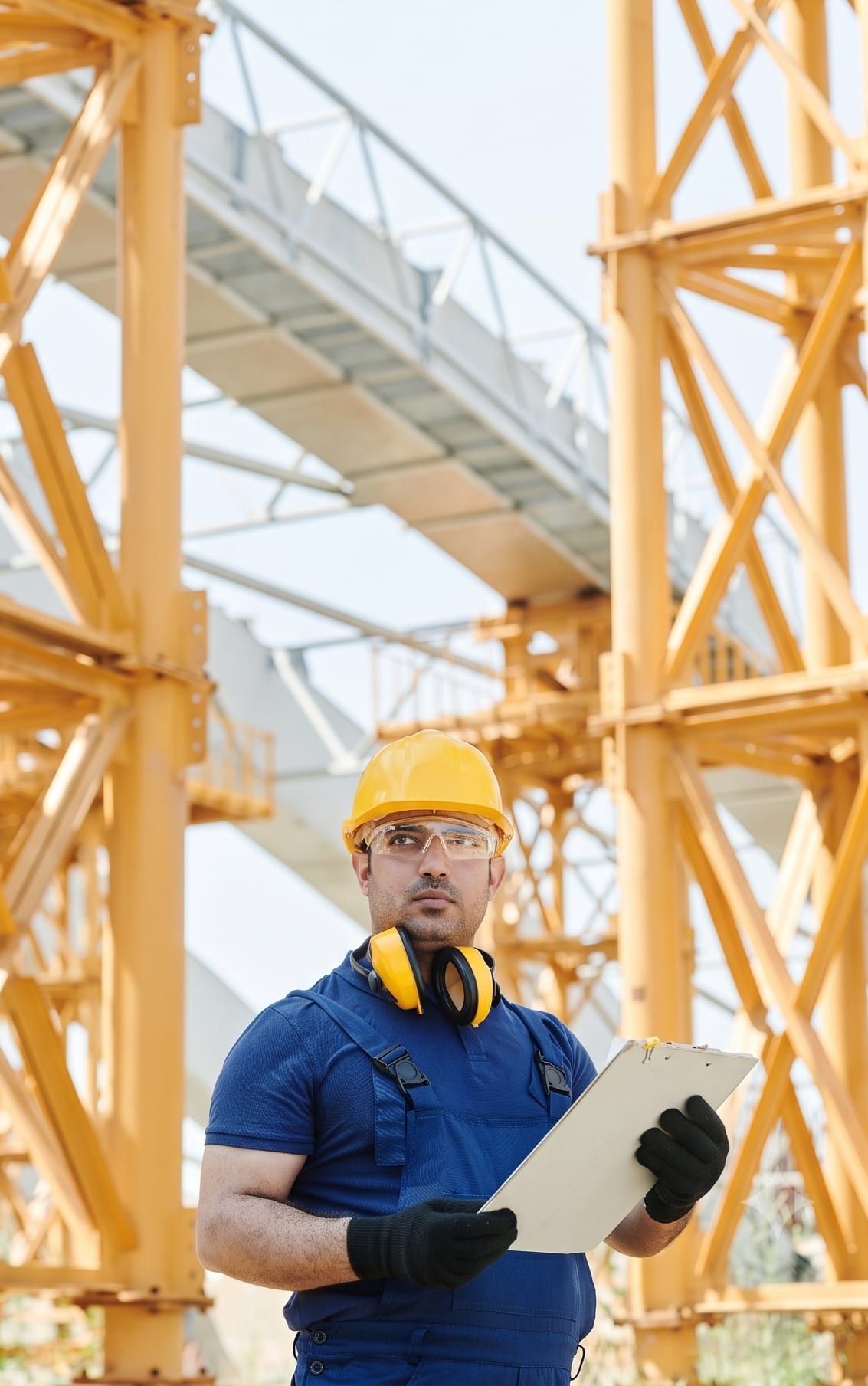 Contractor engineer wearing a hard hat at a remote industrial site