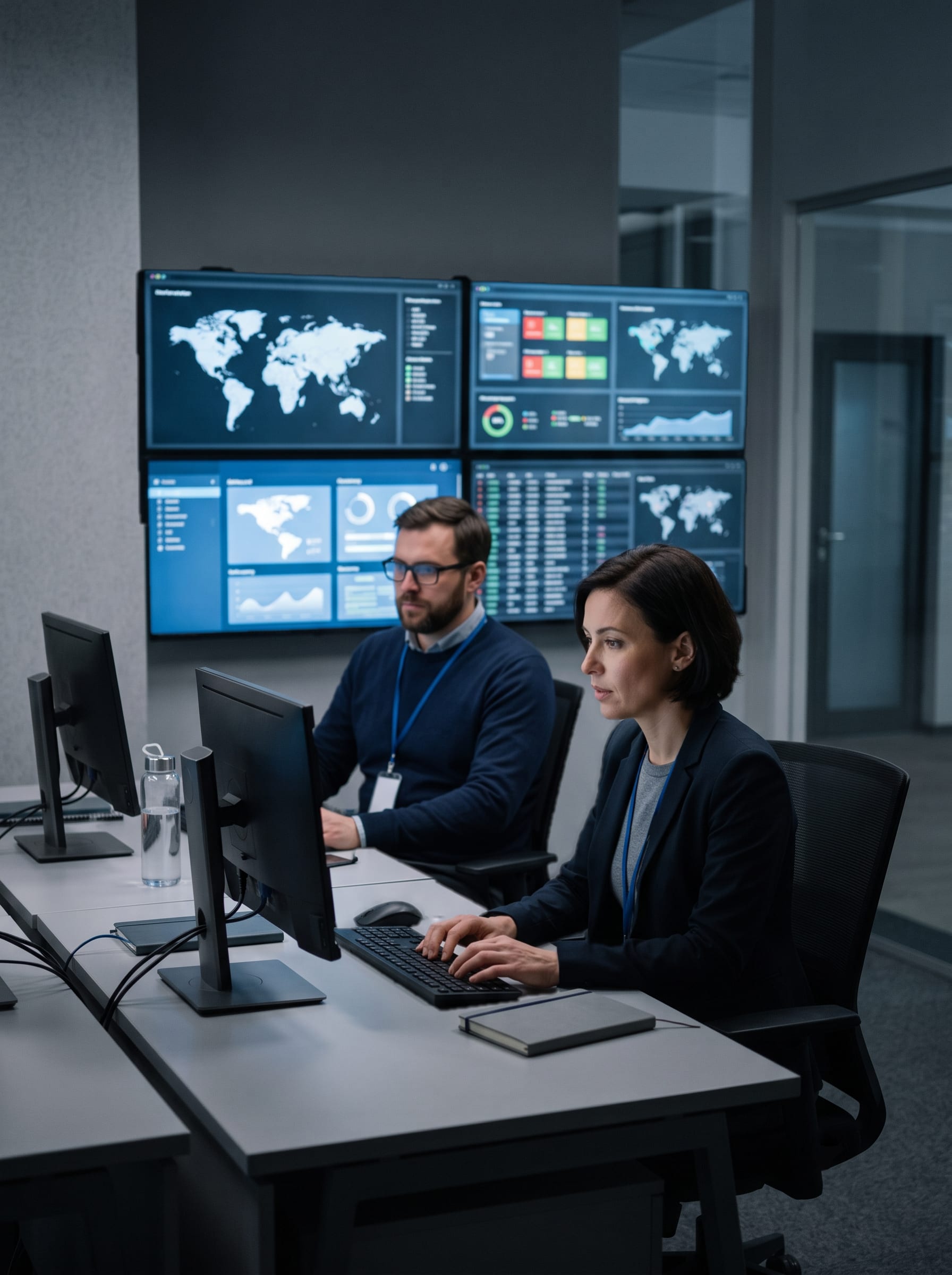 Risk management team monitoring operations from a control room