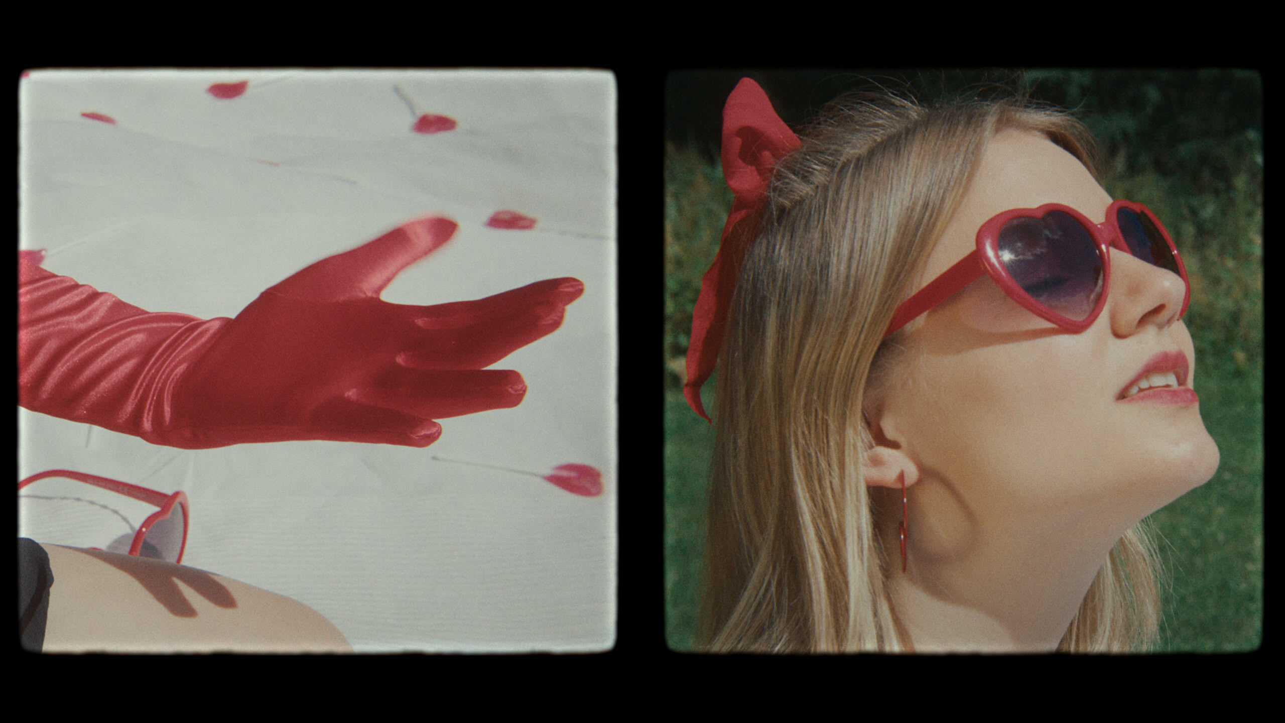 Farbkorrektur eines kreativen Bildes mit roter Herz-Ästhetik und professionellem Colorist-Touch.