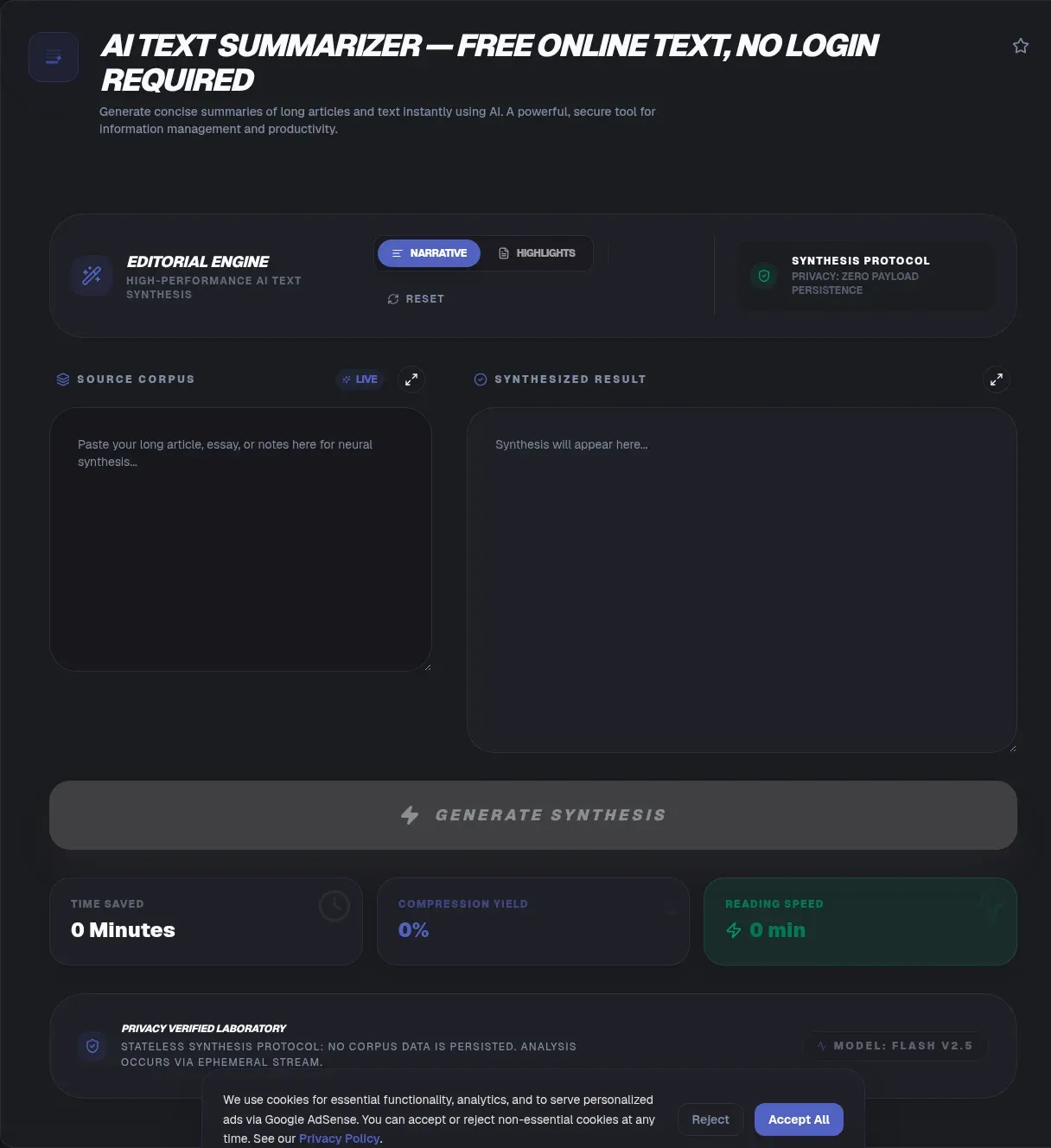 Screenshot of the AI Text Summarizer tool