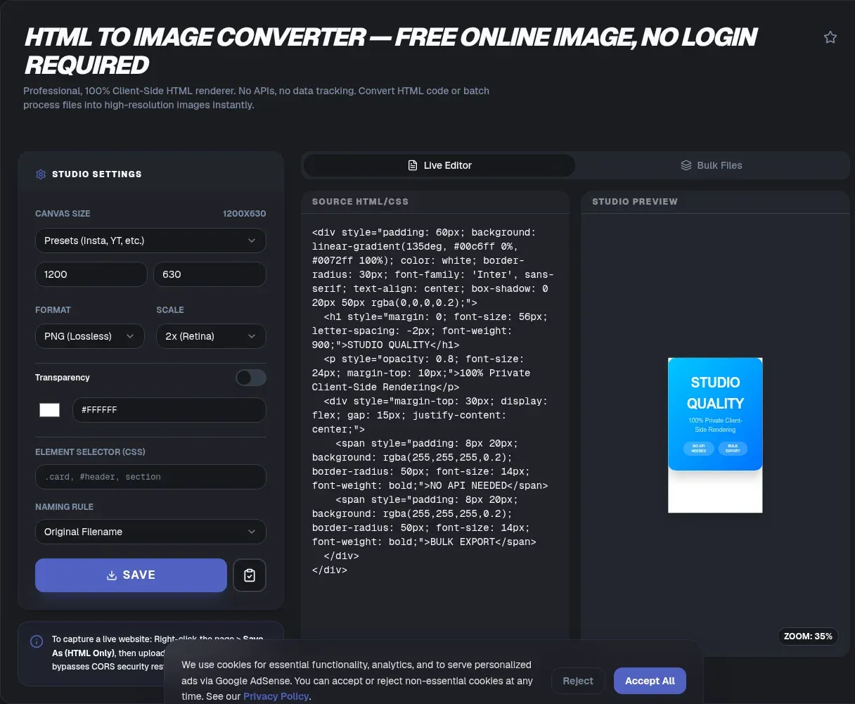 Screenshot of the HTML to Image Converter tool
