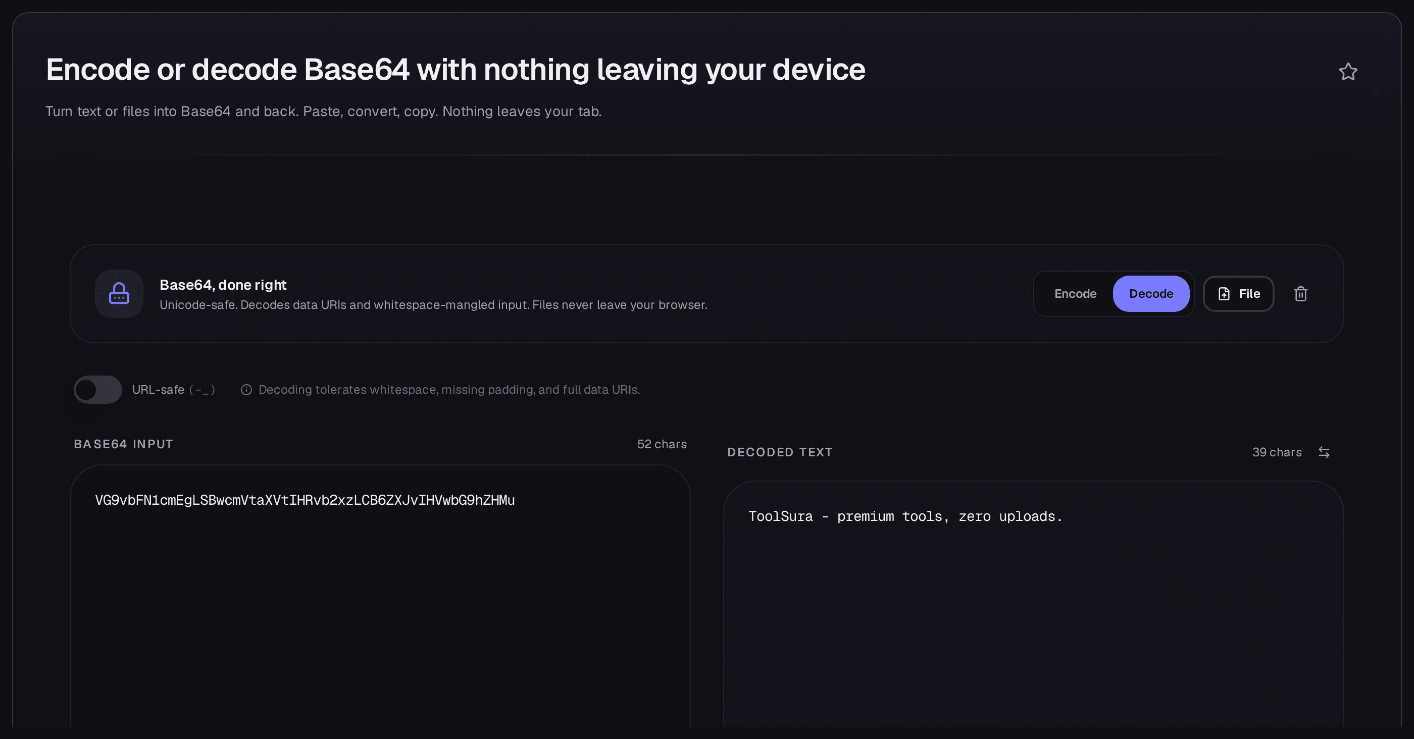 Decode mode of the same tool converting the output back to the original source string