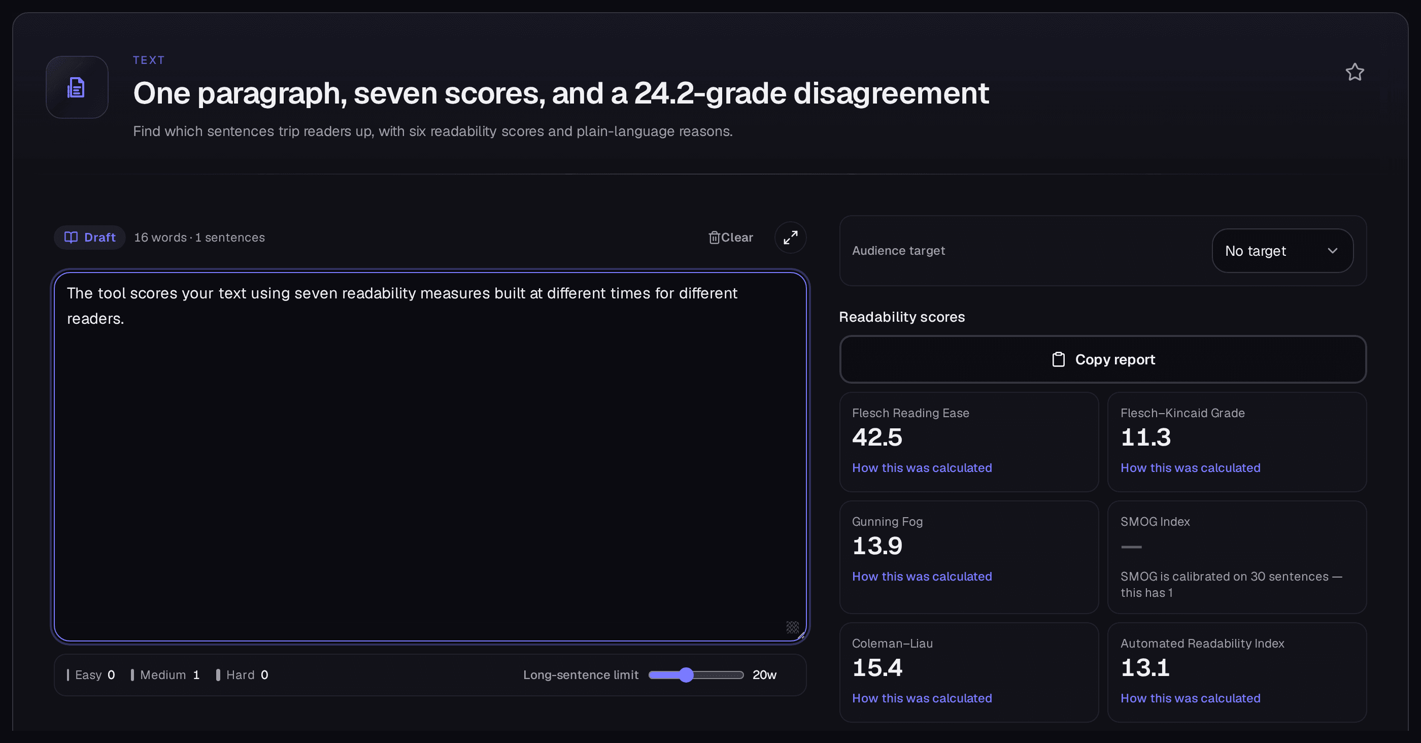 Plain-rewrite capture scoring one clear sentence about the tool