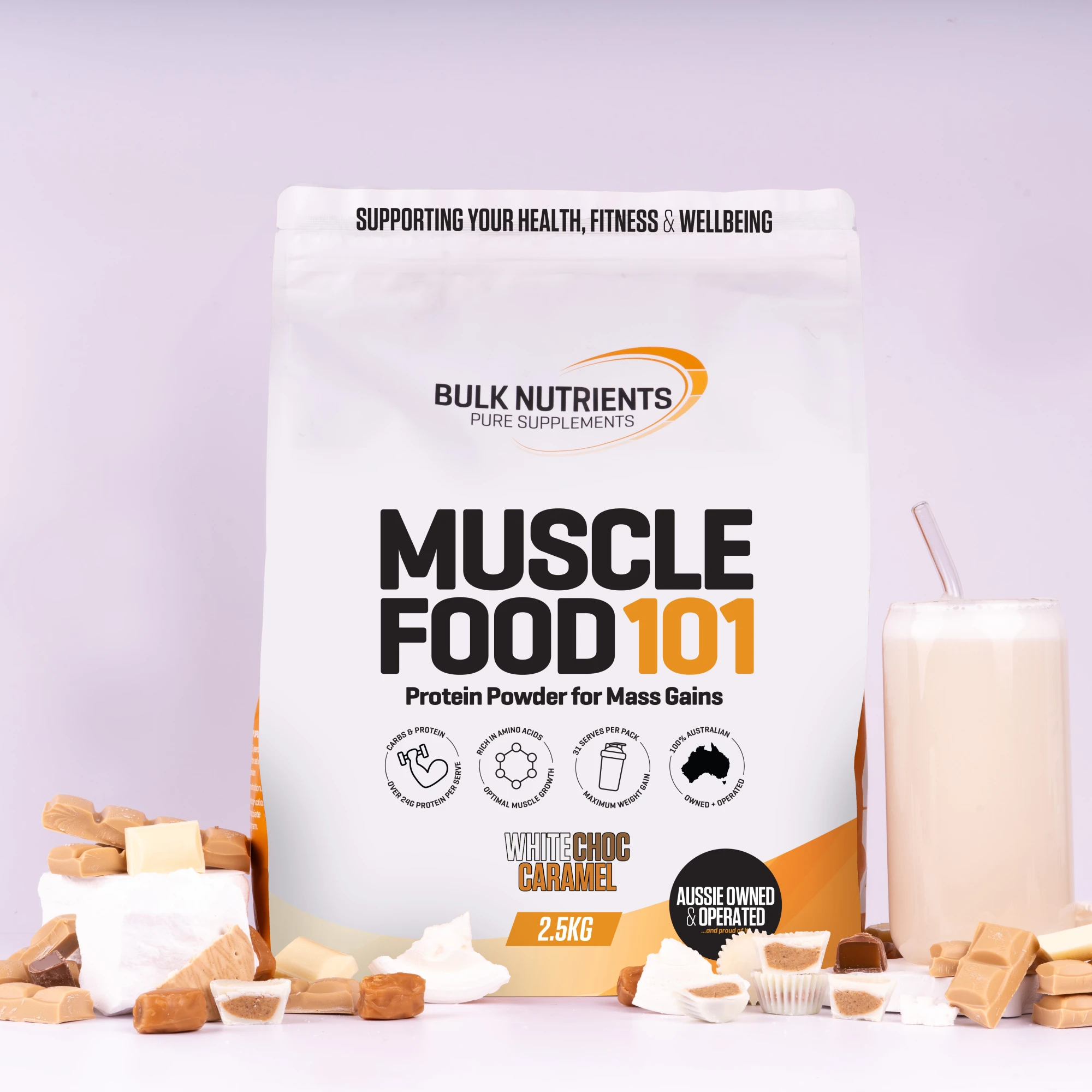 Bulk Nutrients' Muscle Food 101 offering a 2-1 ratio of carbs to protein, the ultimate mass gainer supplement