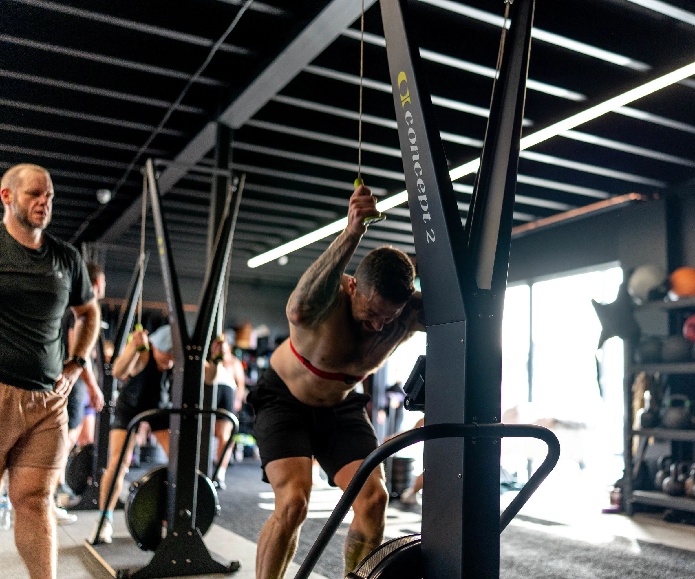 Athlete at the gym using a ski trainer