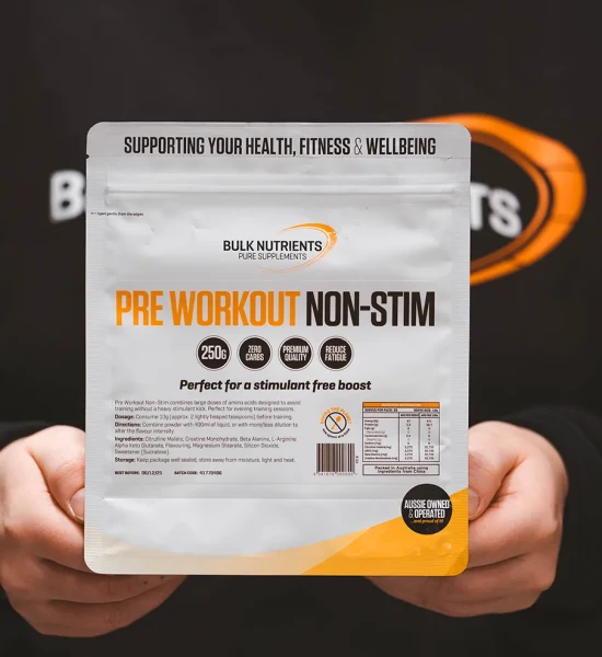 Bulk Nutrients' Pre Workout Non Stimulant powder the quiet achiever and great alternative when compared to high powered stim based pre workouts