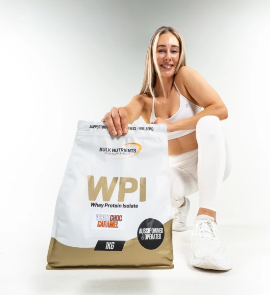 WPI pouch with a shake and caramel and white chocolates