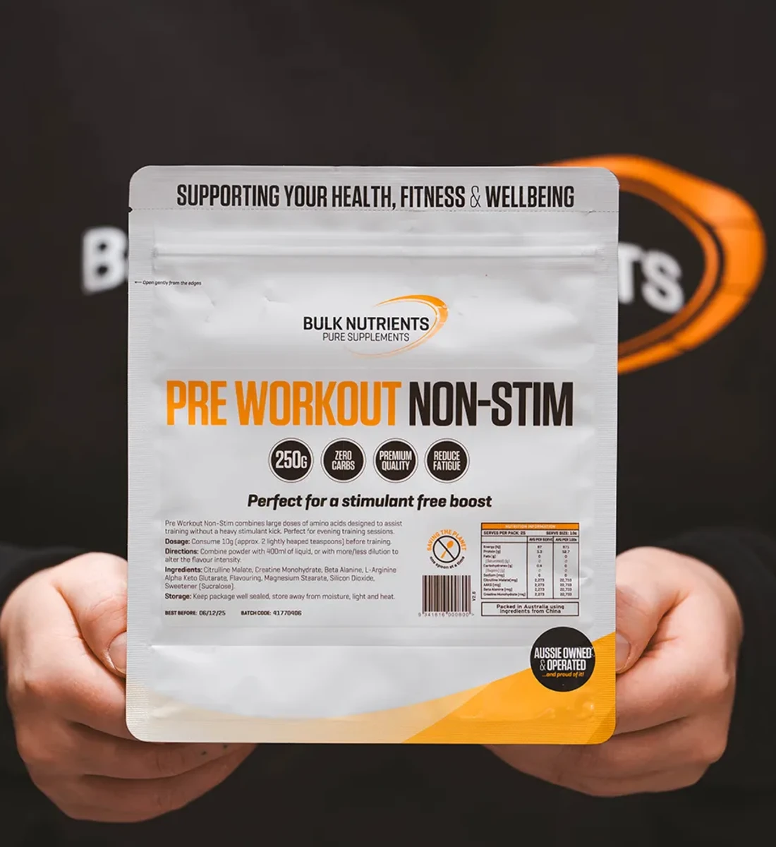 Bulk Nutrients' Pre Workout Non Stimulant powder the quiet achiever and great alternative when compared to high powered stim based pre workouts