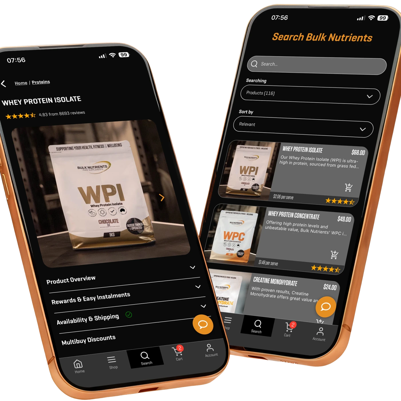 Bulk Nutrients app displayed on mobile phone