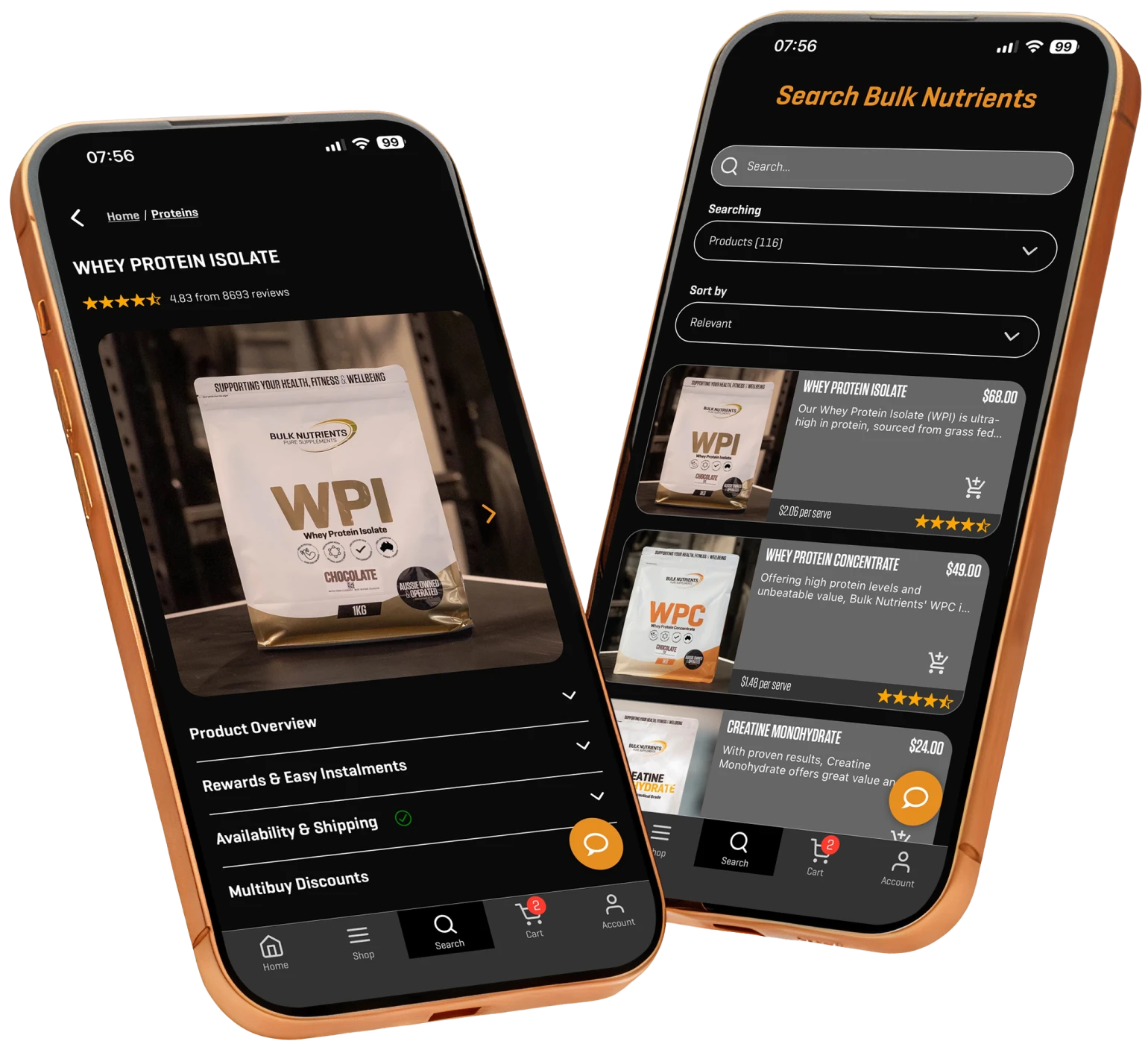 Bulk Nutrients app displayed on mobile phone