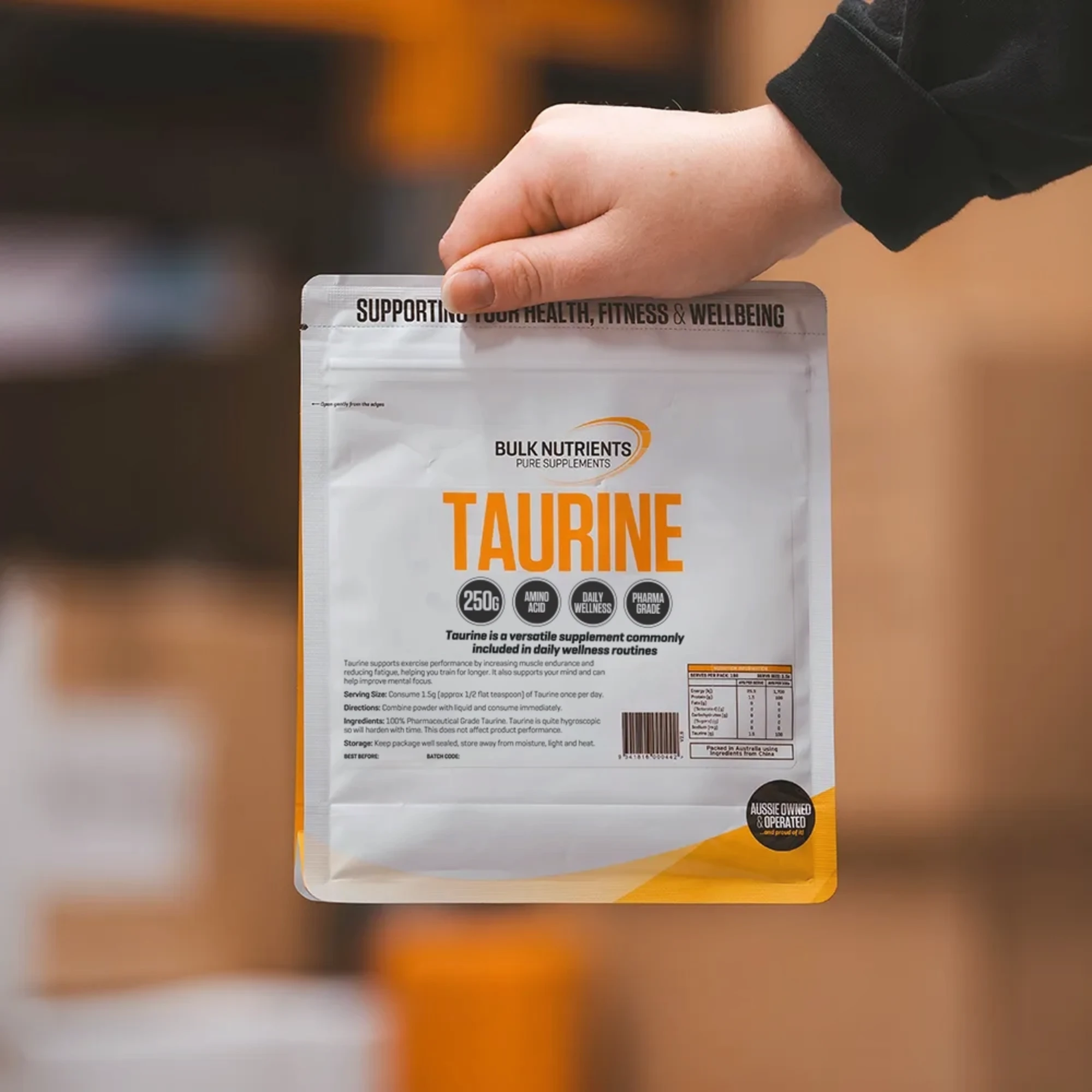 Taurine is a naturally occurring amino acid-like compound found throughout the body and in foods such as meat and fish.