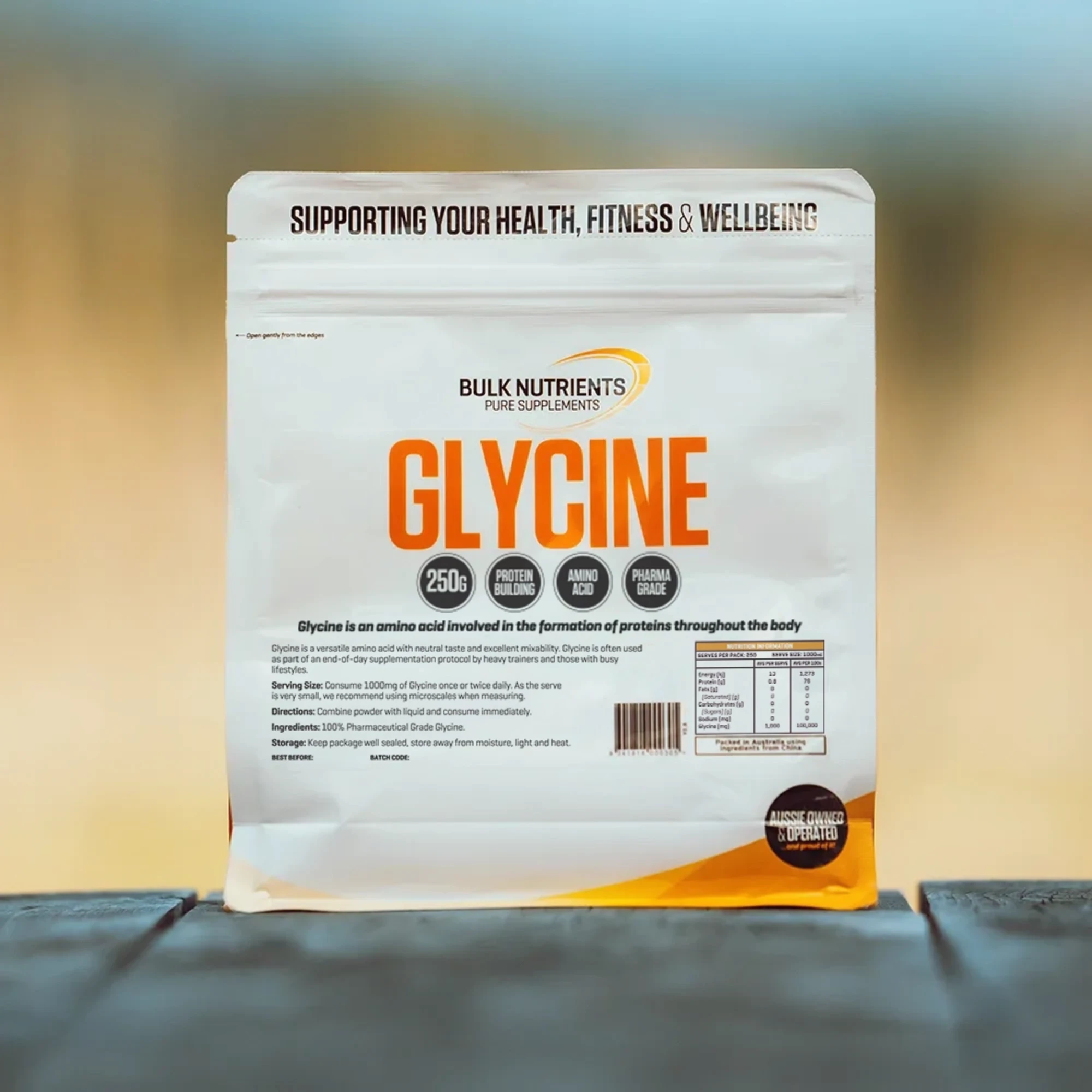 Bulk Nutrients Glycine is an amino acid involved in the formation of proteins throughout the body