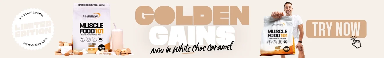 Golden Gains - Muscle Food 101 - Limited Edition - White Choc Caramel - Try Now!