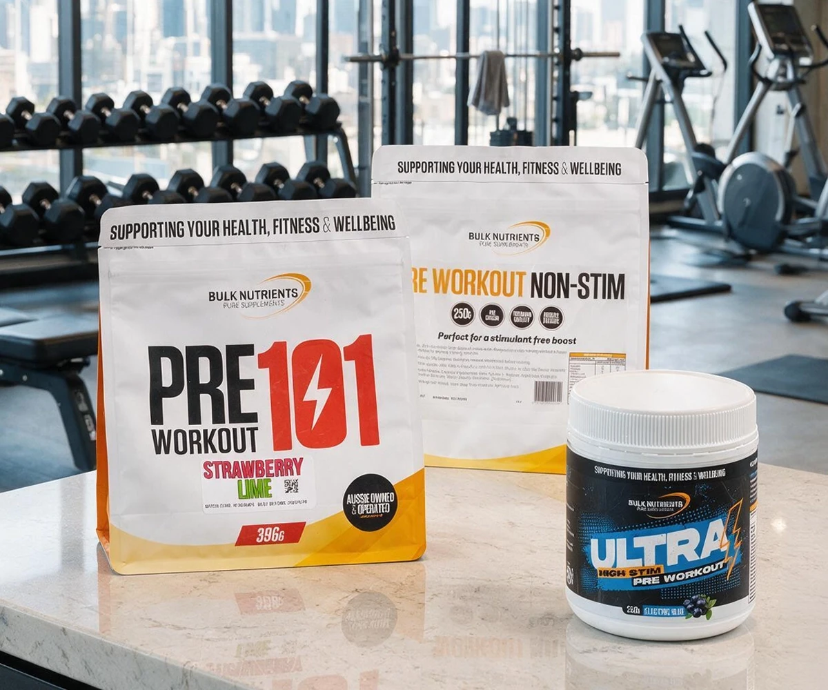 Bulk Nutrients Pre Workout range - Pre Workout 101, Pre Workout Non-Stim and Ultra - High Stim Pre Workout