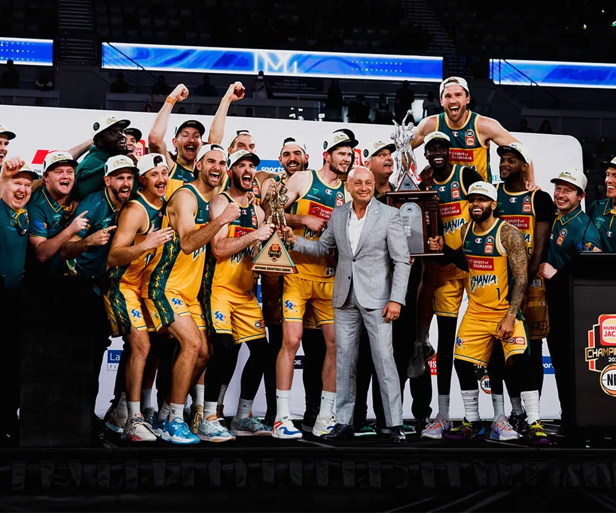 Tasmania JackJumpers winning the Championship in 2024.