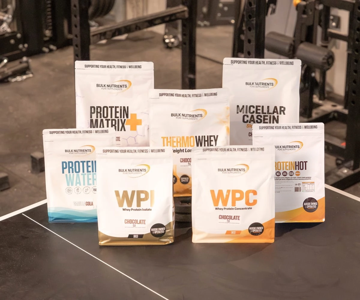 A range of Bulk Nutrients Protein Whey on the table