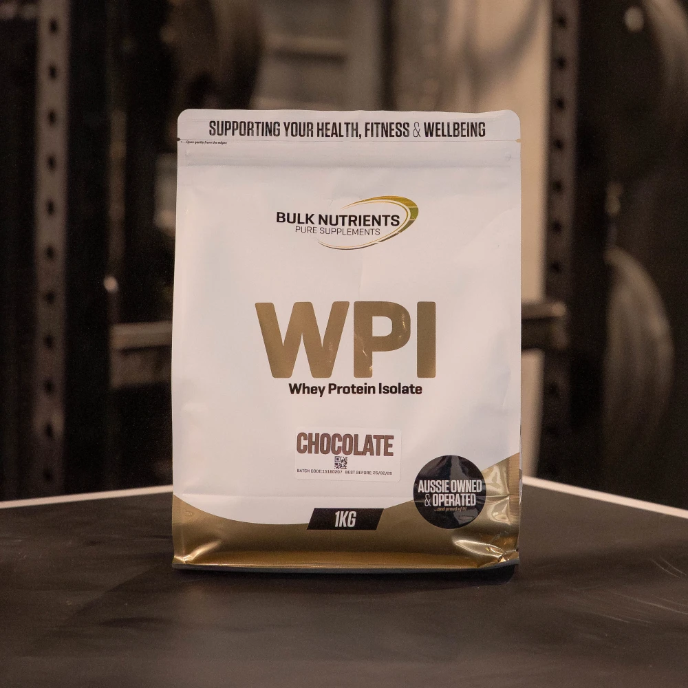 Bulk Nutrients' Whey Protein Isolate WPI is ultra high in protein and is sourced from grass fed cows. Chocolate Flavour.
