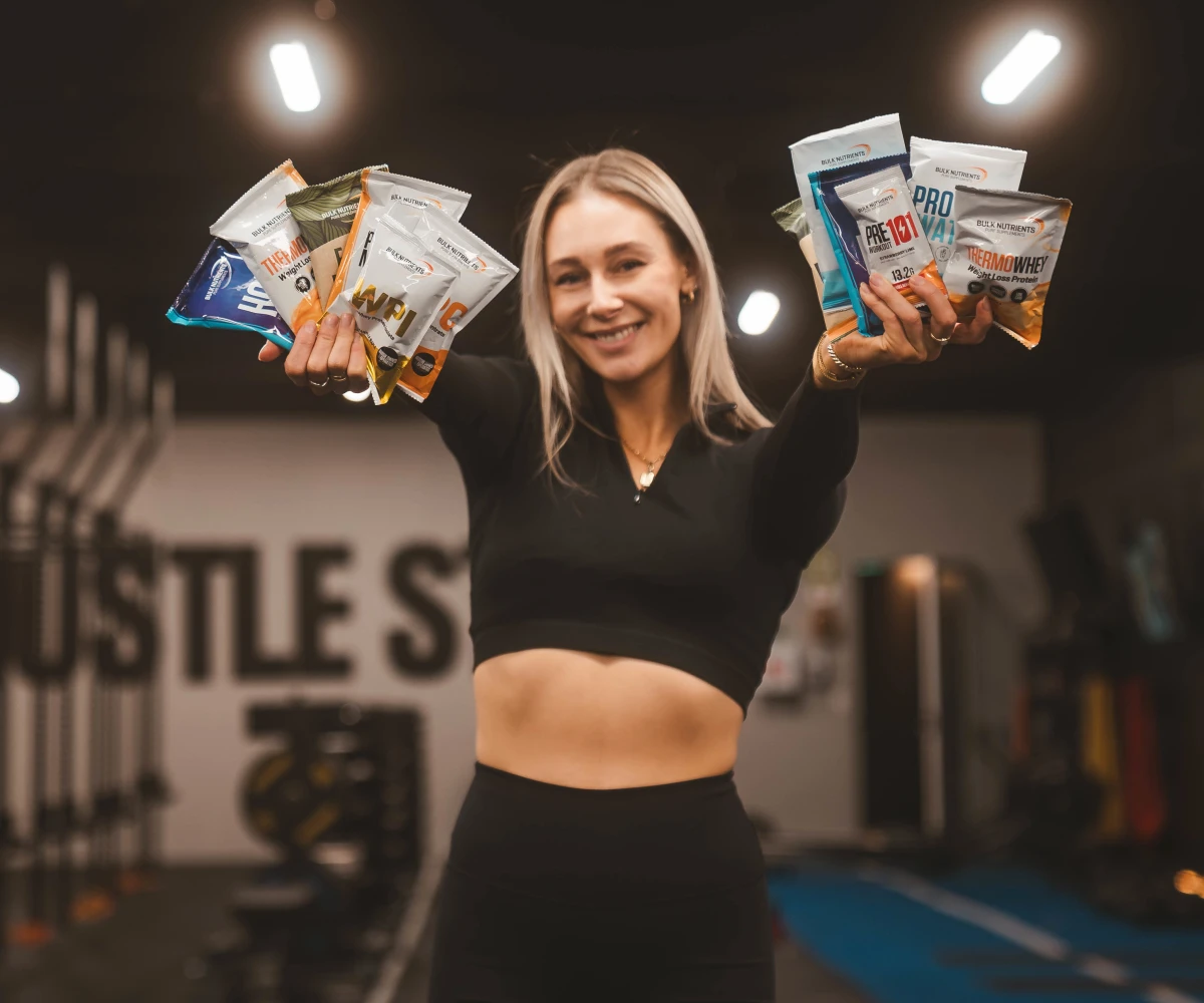 Bulk Nutrients Ambassador Chelsea Reid holding bulk samples