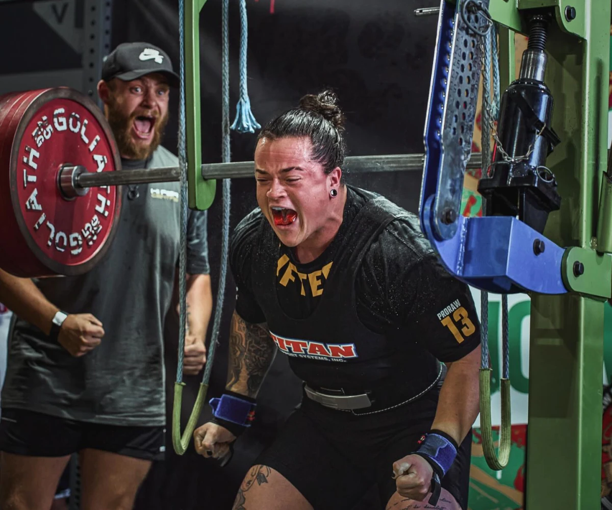BN Ambassador Sarah Rainbow pumped after big squat