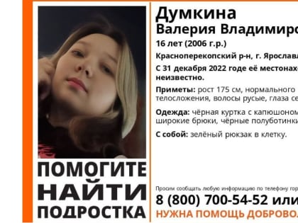 В Ярославле с 31 декабря ищут 16-летнюю девушку