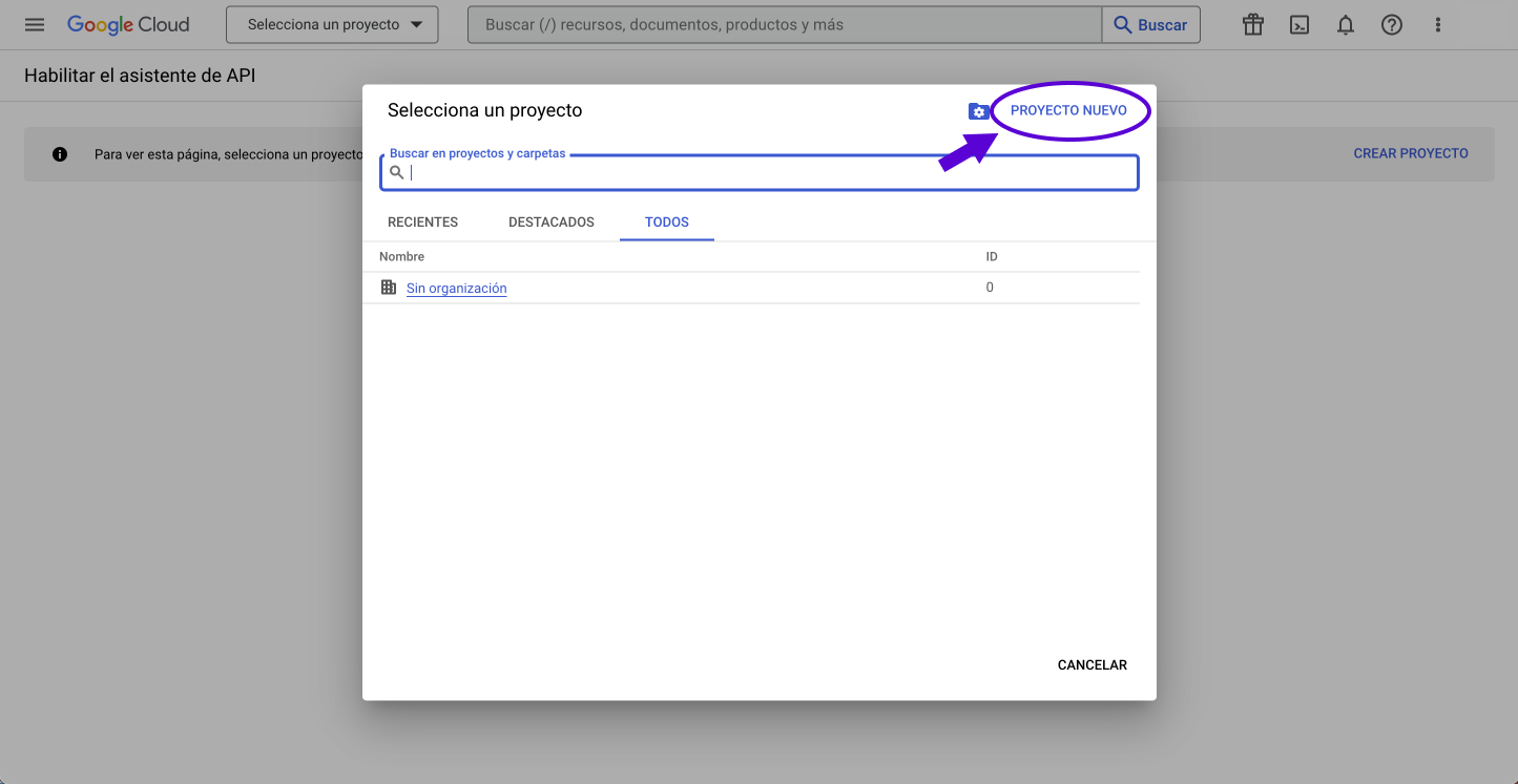 create project indications - select new project