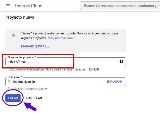 create project indications - set project name