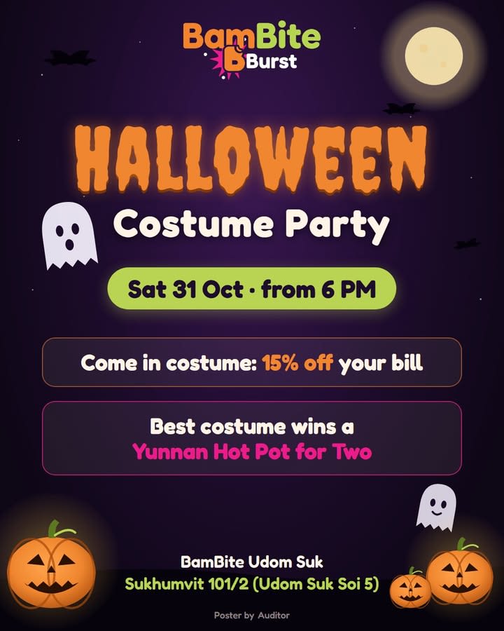 Dress up, show up, eat well. 👻 This Halloween, BamBite Udom Suk turns spooky.…
