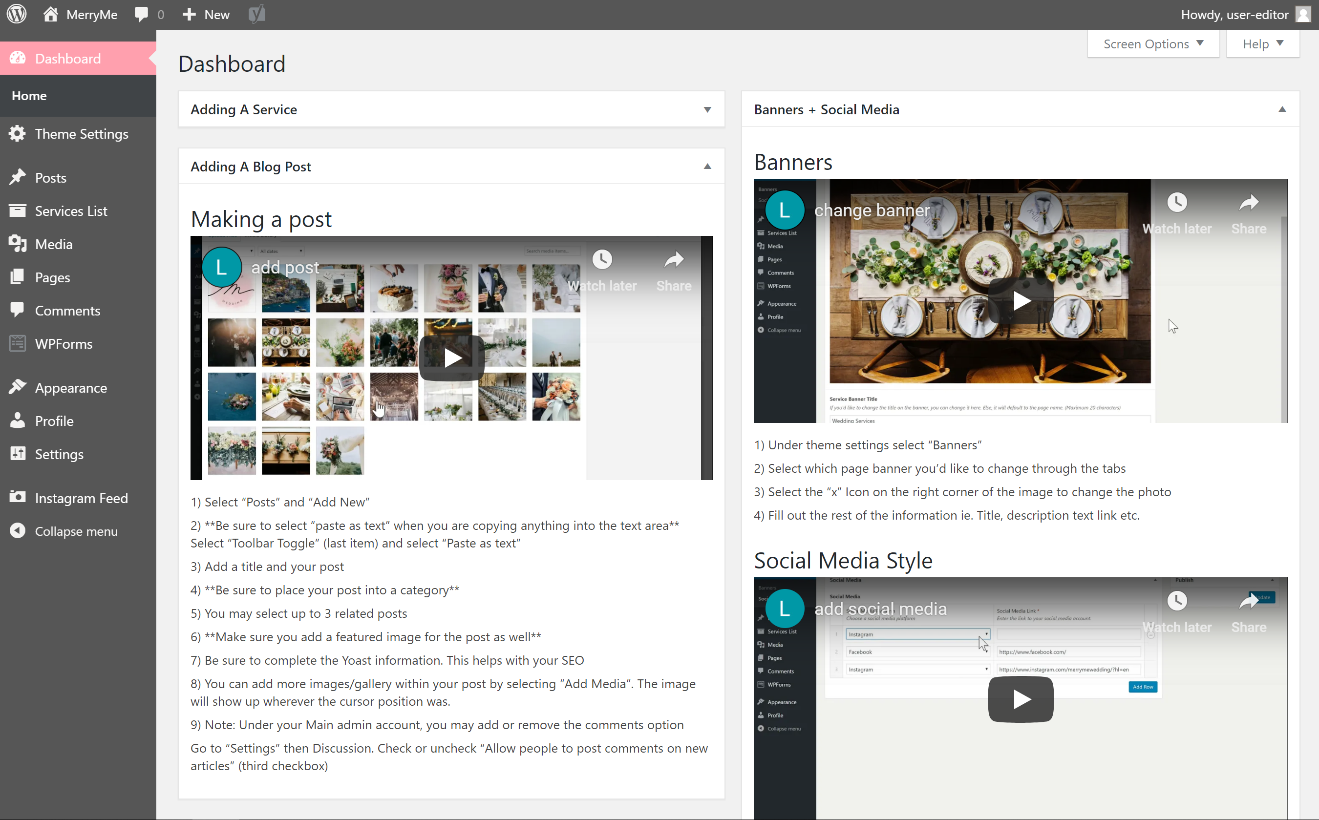 Client's dahboard