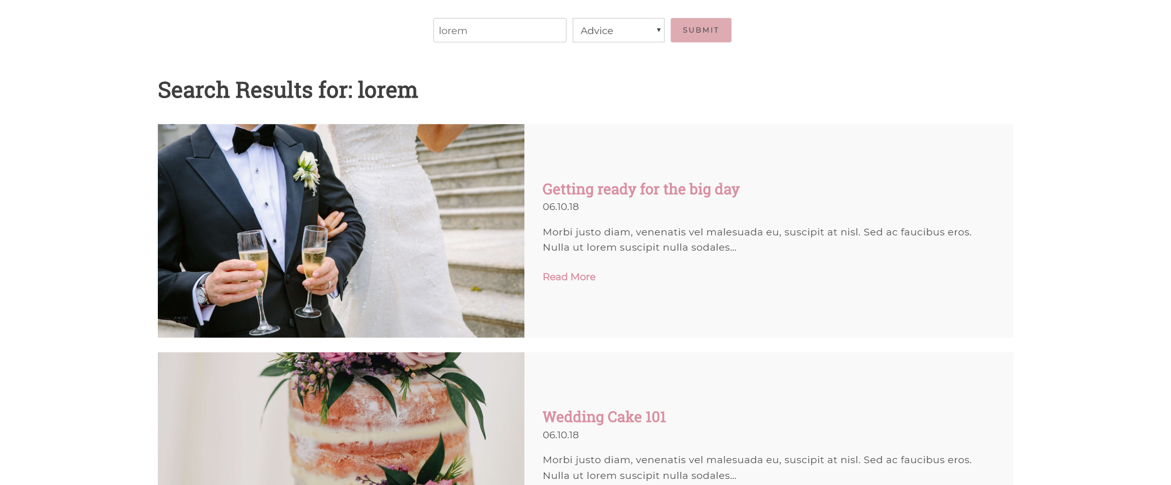 search results on blog page screenshot